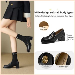 Josiny | Vintage Thick Heel Loafer Shoes