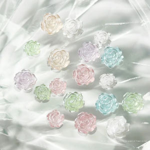 50pcs Camellia Nail Charms Mix Flower Shiny Pearl 3D 6/8mm Rose Flat Back 3D Nail Art Rhinestone Nails Decorations DIY Accessory