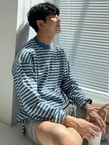 DAVID&ME | Boyfriend Style Long Sleeve Stripe Blue Tshirt