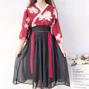 Chic Student Class Uniform Style Half Skirt Hanfu Fairy Tale Republic of China Elements Improved Girl Flower between Yao Daily Life