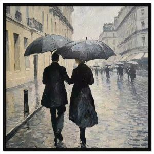 Tranh trời mưa phong cảnh cặp đôi che dù đi trên đường phố tình yêu không lời.Tranh treo tường dán tường.CGI-1172