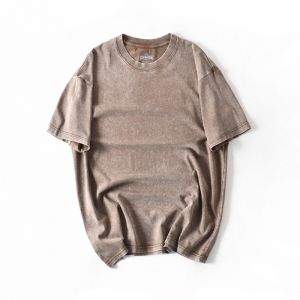 New Heavyweight Pure Cotton Retro Snowflake Washed Loose Fit Casual round Neck Short Sleeve T-Shirt Mens Summer Half Sleeve