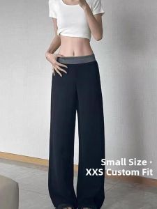 High Waist Wide Leg Pants Color Block Straight Cut Long Casual Trousers for Women Autumn Season Fashionable Tall Illusion