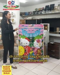 Distrindo - Lemari Pakaian Anak Kayu Hello Kitty Mewah Murah Gantungan dan Engsel BESI