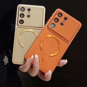 Luxury Big Window Magnetic Matte PU Leather Phone Case For Samsung Galaxy S26 Ultra S25 Plus S24 FE For Magsafe Shockproof Cover