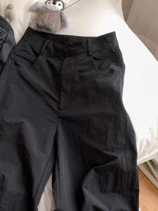 Quần Ống Rộng Lưng Cao Thường Ngày Bằng Vải Cotton Pha Trộn Màu Đen Cho Nữ Mùa Hè Quần Ống Đứng Rộng Rãi Phong Cách Công Sở Mùa Xuân Thu