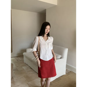 White Female Style  Younger Look French Style Short Blouse