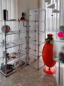 Tempered Glass Floor Display Bookcase Figurine Storage Cabinet Transparent Module Home Dining Room Sideboard Simple Style