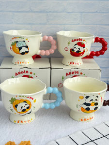 แก้วกาแฟลายการ์ตูนหมีแพนด้าเซรามิก Adorable Cartoon Ceramic Cup High Aesthetic Value Milk Cup Couple Cup Souvenir Cup