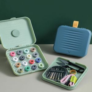 ชุดกล่องแม่เหล็กสำหรับเย็บติดในบ้าน21ชิ้นอุปกรณ์เย็บปักด้วยมืออเนกประสงค์แบบ DIY กล่องด้ายเข็มแบบพกพาอุปกรณ์เย็บผ้าในบ้านป้องกันการสูญหาย