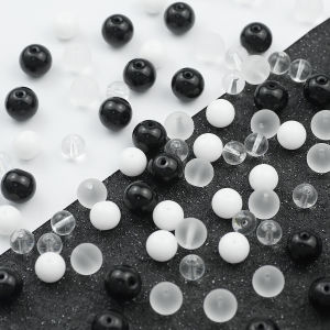 Black White Color Natural Stone Glass Round Loose Beads for Jewelry Braceclet Necklace Earring DIY Accessories 4 6 8 10 12mm 15"