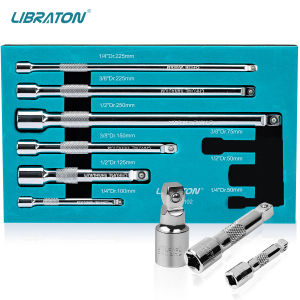 Libraton 9Pcs Wobble Socket Extensions Set Ratchet Extensions 1/4" 3/8" 1/2" Wobble Extensions Drive Socket Extension