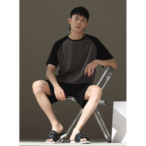 ผู้ชายฤดูร้อนผ้าฝ้ายบางแขนสั้นชุดนอนสบายๆใช้ยาง Band Placket Pullover Crewneck Design