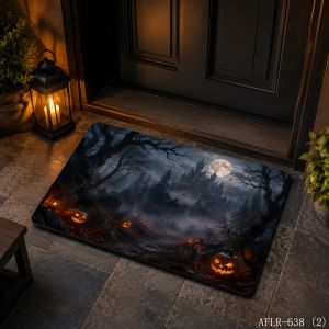 VIKAMA Halloween Welcome Doormat Castle Pumpkin Entrance Porch Floor Mat Kitchen Bathroom Floor Mat Home Decoration