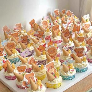 Adorable Cartoon Bear Butter Paper Cupcake Decorations Festival Joy Sweet Baking Eggroll Baking Plugins Cake Toppers