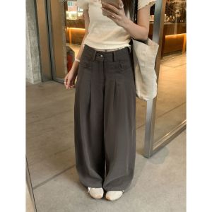 Relaxed Pleated Wide Leg High Waist Slim Fit Straight Leg Jeans Women