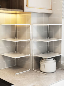 Kitchen Tri-legged Shelf Countertop Divider Storage Rack Pot Holder Cabinet Corner Organizer Modern Simplicity Carbon Steel