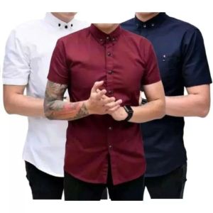 W.k.a Paket Hemat 2 PCS Cuma 50 Ribu Kemeja Polos Pria Lengan Pendek Kasual Bahan Katun