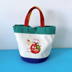 Triumphant Canvas Bucket Bag Womens Handbag Casual Carry-On Lunch Box Bag Magnetic Buckle Closure Soft Foldable Shoulder Bag