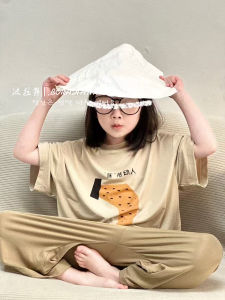 Girls Sleepwear Set Childrens Modal Home Clothes Summer Short Sleeve Pants Two-Piece Set for Ages 3-14 Fresh Style Daily Wear