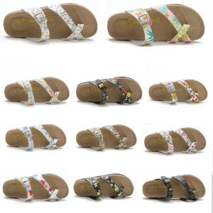 Summer Outdoor Sandals Cork Slippers Anti-Slip Beach Shoes Family Matching Men Women Children Thong Slippers Simple Style Artificial Leather