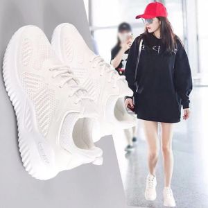 Best Sellers Women Korean Style Comfortable Sneakers White Rubber Shoes Lightweight Breathable Casual Sports Shoes For Women(Add One Size)
