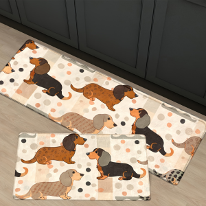 VIKAMA Cute Dachshund Pattern Rug Non Slip Easy Clean Kitchen Doormat Entrance Corridor Laundry Room Home Decor Mat