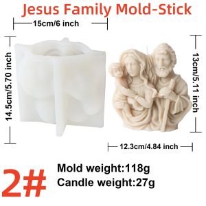 3D Holy Family Statue Silicone Mold Jesus Virgin Mary Baby Family with Three People Candle Resin DIY Tool Religion Home Decor