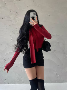 Youunggirlday Pure Desire Sweet Girl Small Turtleneck Skinny Slimming Series Neck Streamer Long Sleeve Bottoming Shirt T-shirt Tops