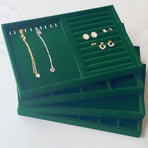 Dark Green Flocked Jewelry Organizer Tray