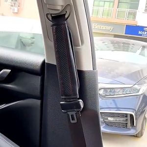 2Pcs PU Leather Seat Belt Shoulder Pad Cover Car Protector Red Line Tali Pinggang Kereta Accessories