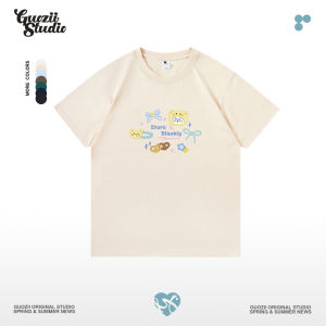 Guozii Japanese Style Simple Cartoon Print Short Sleeve round Neck T-Shirt Womens Casual Top Fashion Summer Cotton Tee