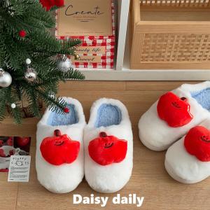 Cute Original Christmas Apple Plush Slippers Winter Warm Fleece Indoor Outdoor Home Guest Slippers Wearable outside