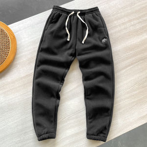 กางเกงลำลองชายหนาปักลายฤดูหนาว กางเกงขายาวทรงตรงสีพื้น กางเกงขายาวขนแกะ ทรงหลวม สวมใส่สบาย ปกตั้ง