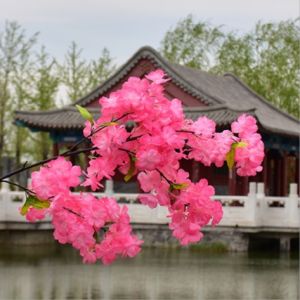 Cành hoa đào bông xù giả - 1 cành 3 nhánh -  Cây giả hoa lụa Decor trang trí nhà cửa