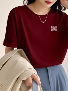 White Enhancing Red Wine Short Sleeve Womens T-shirt Loose Fit Pure Cotton Summer Top Fashion Print Casual round Neck Tee