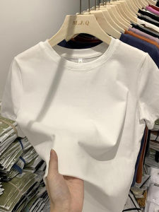 Pure Cotton Short Sleeve T-Shirt Womens Thin Spring Summer Small Size Base Shirt Inner Wear Top round Neck Loose Fit Basic Color
