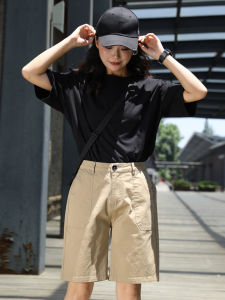 Khaki Workwear Short Pants Womens Summer Thin Casual Large Size Mid-Term Sports Outerwear Five-Point Shorts Simple Style Japanese Sweet Straight Leg Cotton Blend Elastic Fiber