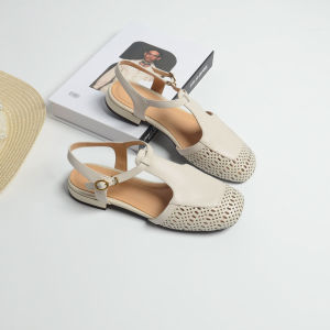Braided Square-Toed Medium Heel Sandals