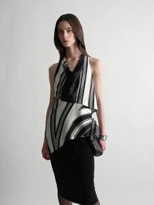 Silk Elastic Asymmetric Geometric Print Halter Tank Top
