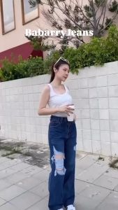 [พร้อมส่ง] Babarry On Street - [S-5XL] กางเกงขายาว ทรงกระบอก ยีนส์ขาด เก็บพุง พรางหุ่นสวย