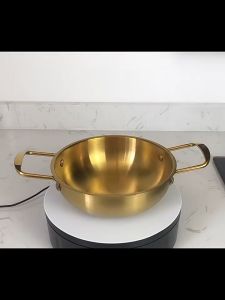 Korean Style Ramen Pot/Gold Stainless Steel Double Ear Stockpot Pan Dry Pots/Kitchen Cooking Paella Pan
