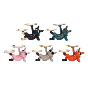 【New Arrival】 Resin French Bulldog Ornaments Creative Cute with 2 Tray French Bulldog Sculpture Table Crafts Bottom Anti-slip for Cake Biscuit Key