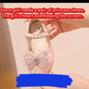 Sepatu Kristal Anak Perempuan Putri Elsa Musim Semi dan Musim Panas Sepatu Kulit Performa Berlian Imitasi Keluaran Baru 2025 Sepatu Kulit Kecil
