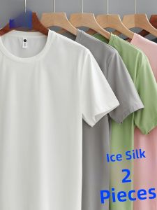 ROMON | Summer Lightweight Ice Silk Trendy Casual Loose Round Neck Pure White T-Shirt