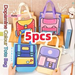 5Pcs Kids Gift Bags Cartoon Nonwoven/Plastic Snack Candy Lunch Handbags for Childrens Birthday Party Favors