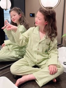 Childrens Classic Collar Loose Cotton Pyjamas Set Pure Cotton Home Clothes for Girls And Boys Spring Summer New Arrival