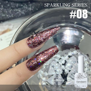 Vendeeni 12 Colors Glitter Laser Sequins Gel Nail Polish Semi Permanent UV Soak Off Gel Varnish Party Flash Nail Art Gel Lacquer