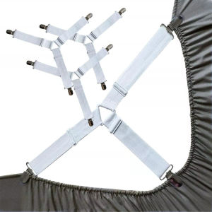 4Pcs Adjustable White Bed Sheet Clips Sheet Straps Elastic Fasteners Holders Mattress Cover Clip