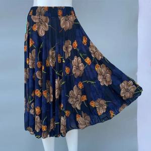 กระโปรงทรงเอพิมพ์ลายดอกไม้เอวสูง กระโปรงทรงเอยาวปานกลางสำหรับฤดูร้อน กระโปรงเต้นรำยาว 72 ซม. สำหรับคุณแม่